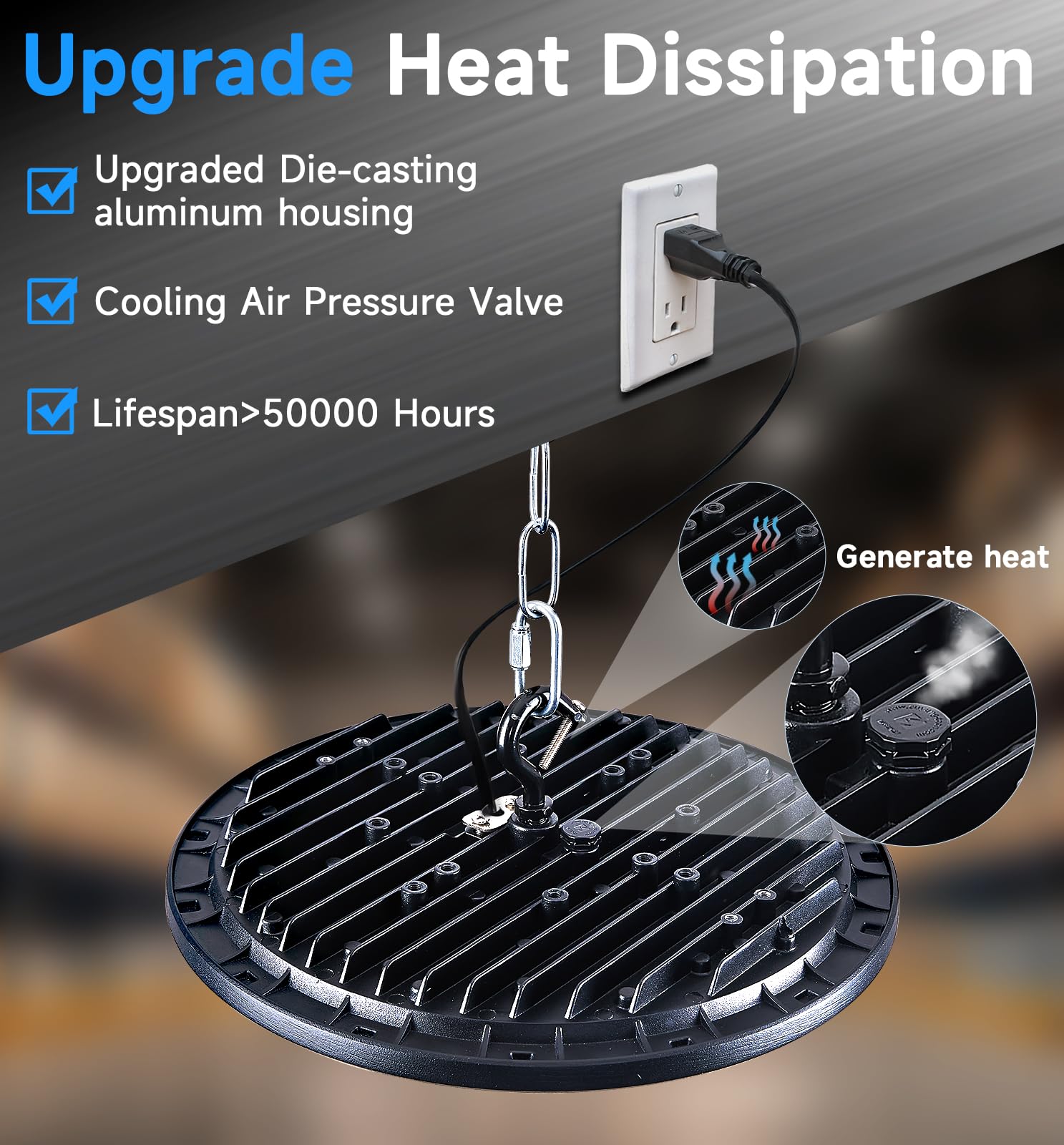 UFO LED High Bay Light 150W 25500LM Led Shop Lights with 5ft Cord U Bracket for Warehouse Workshop — view 5