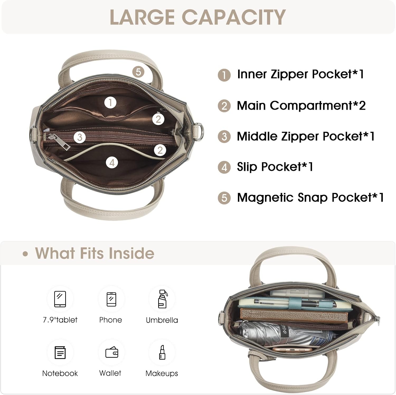 Kattee Genuine Leather Handbags for Women, Soft Hobo Satchel Shoulder Crossbody Bags Ladies Purses - Image 5