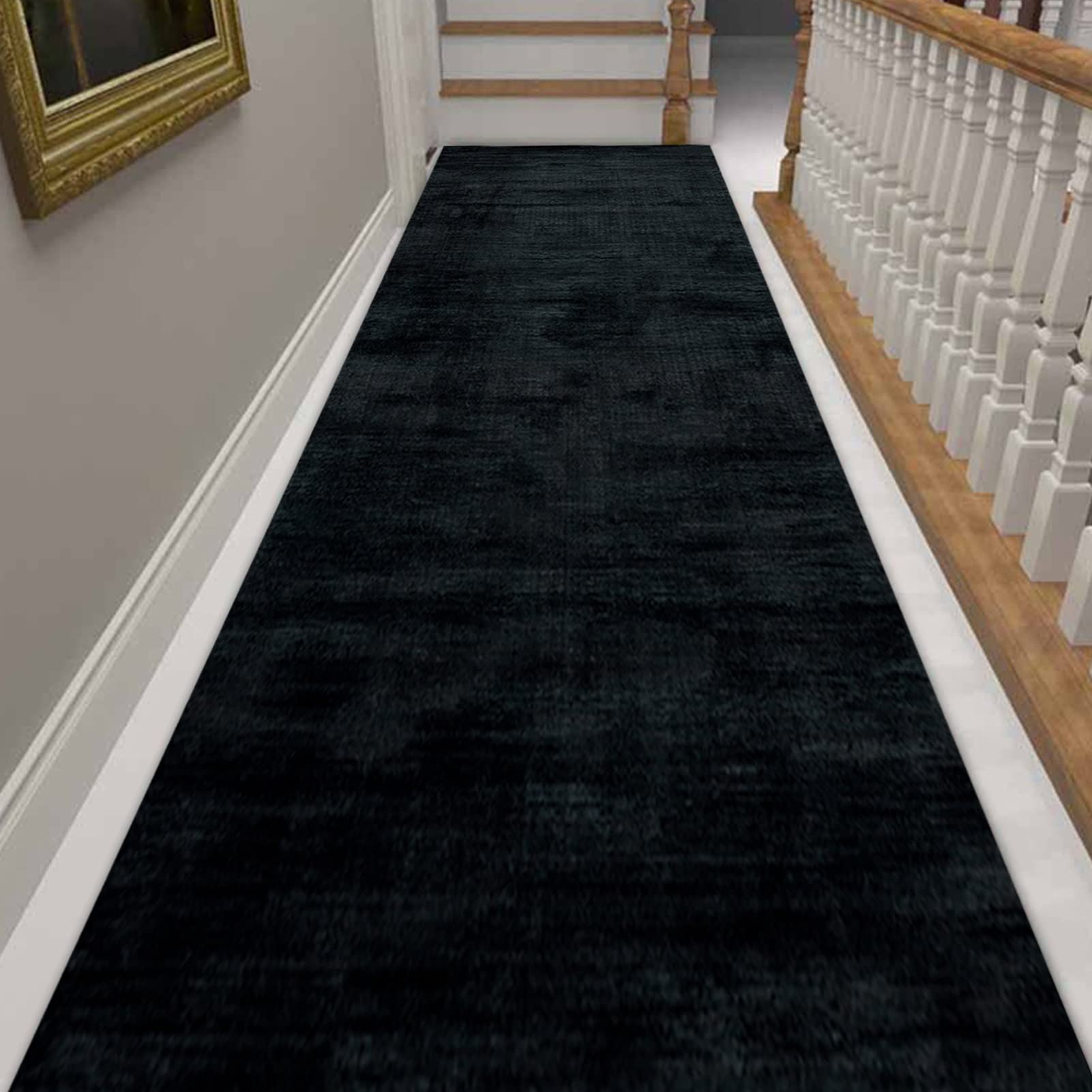 ONISUM Black Hallway Runner Rug 100cm 1.5m 2m 250cm 300cm 4m 5m 6m Extra Long Carpets, Kitchen Hall Stairs Bedroom Entry Narrow Area Rugs, Washable Floor Decor Mat (Size : 60×500cm/2ft×16.4ft)