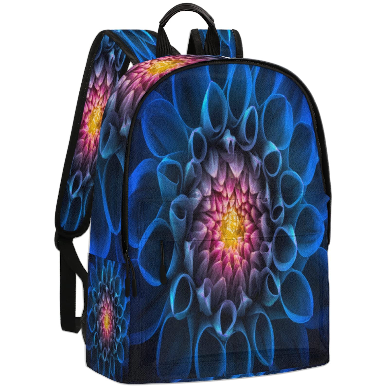 PardickBackpack for School Girls Boys,PU Leather Blue Dahlia Chevron Pattern School College Backpack Rucksack Travel Bookbag Student Classics Backpack Cute Book Bags With Chest Strap, Multi, Travel Backpacks