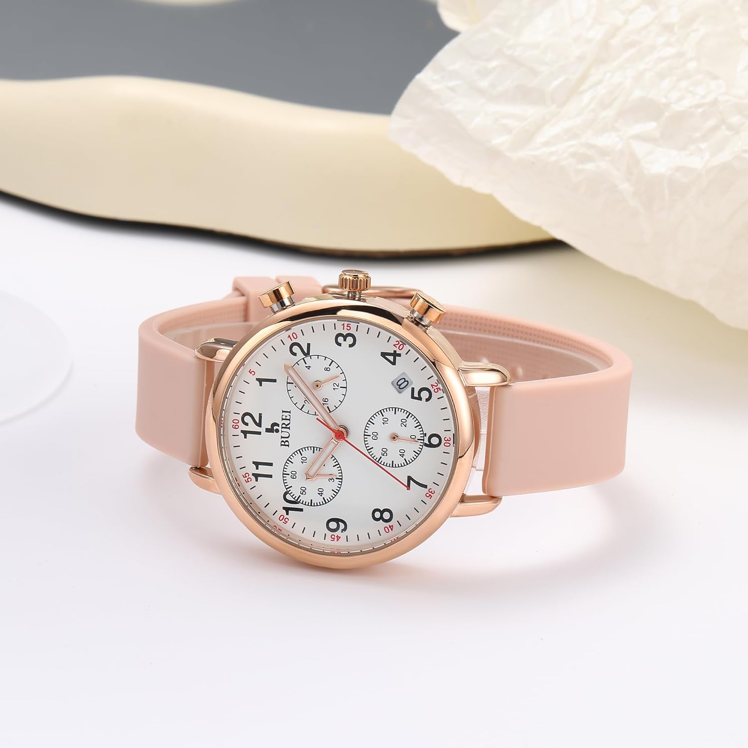 BUREI Men's Nurse Watch, Easy-to-Read Precision Timepiece for Medical Professionals, Comfortable Silicone Strap, Water-Resistant Design, Luminous Function, Neutral Multifunction Chronograph with Stopwatch