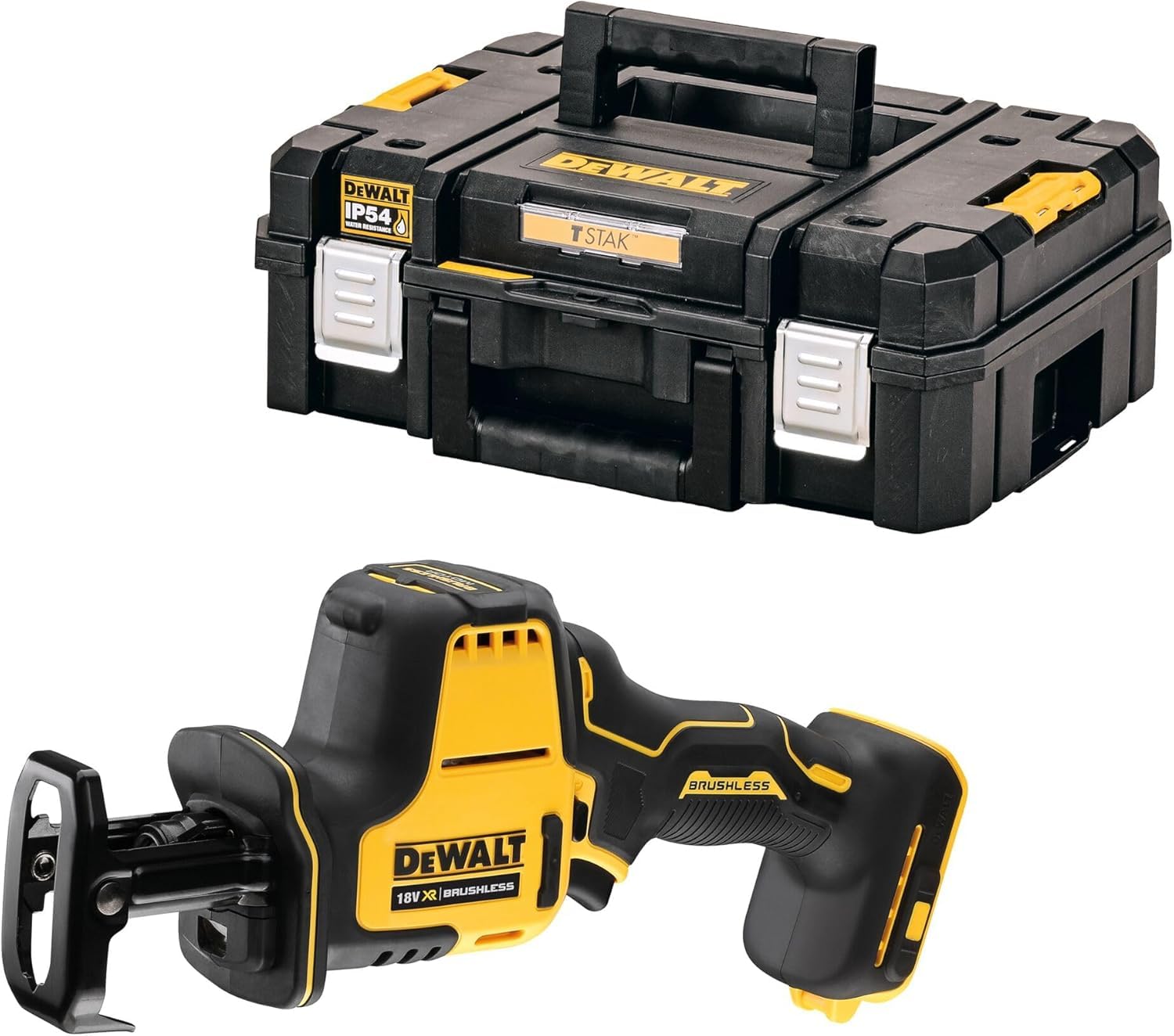 DEWALT DCS369NT-XJ Scie Sabre Compacte - XR 18V - Brushless - Sans Batterie Ni Chargeur - En Coffret TSTAK & DT2445-QZ Lame pour Scies Sabre, Argent, Set de 12 Pièces
