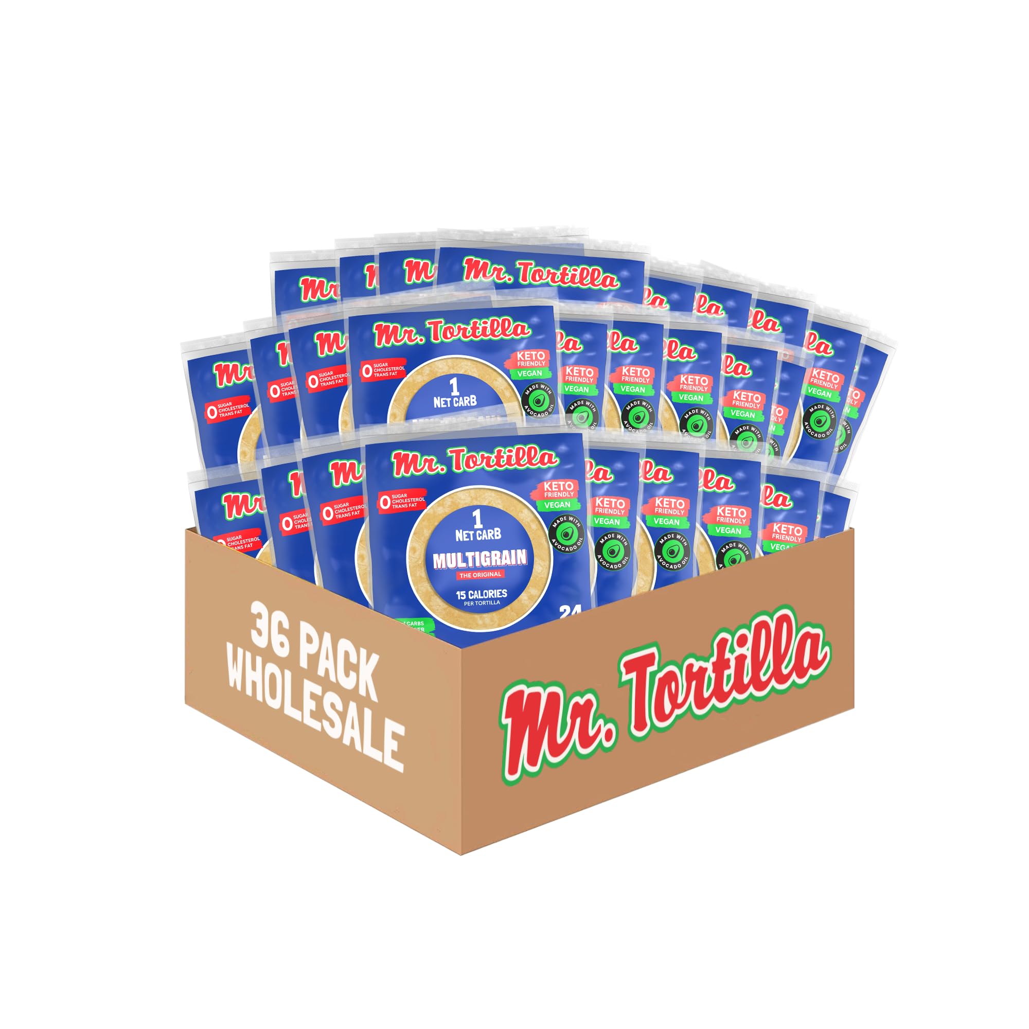 Mr. Tortilla Low Carb Tortilla Wraps - Keto Tortillas with Avocado Oil - Street Taco Size - 1 Net Carb per Serving - Low Calorie Keto Wraps - Low Carb Tortillas - (Multigrain, 36 Pack Wholesale)