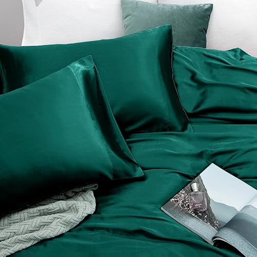 Vista 152 de Vonty Satin Sheets King Silky Soft Satin Bed Sheets Amber Beige Sheet Set, 1 Deep Pocket Fitted Sheet + 1 Flat Sheet + 2 Pillowcases