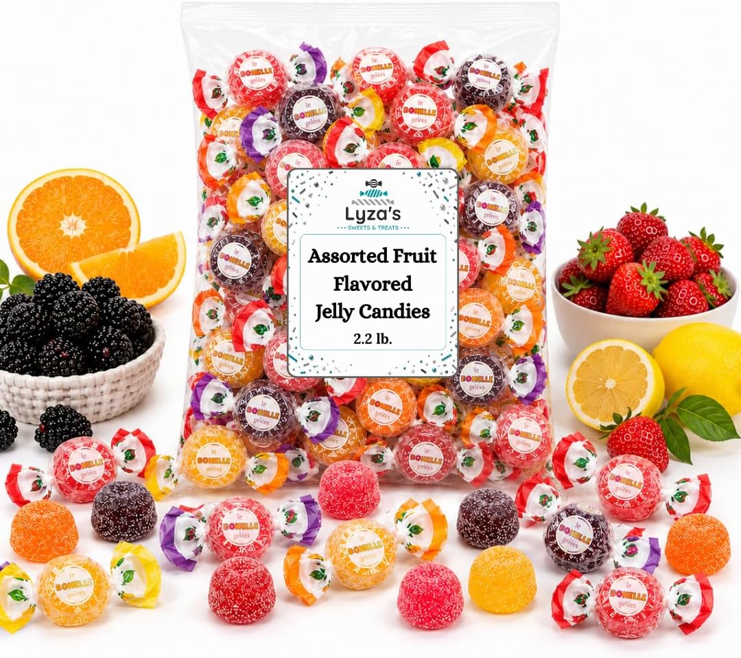 2.2 LB Bonelle Jelly Candy - Assorted Fruit - Gluten Free & Vegan - Individually Wrapped - Bulk Bag