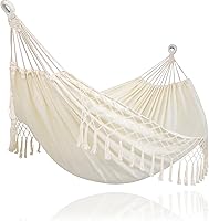 Vista 29 de SUNCREAT Hamaca colgante doble extragrande para camping, hamacas para 2 personas exteriores, resistente, gris oscuro con borlas