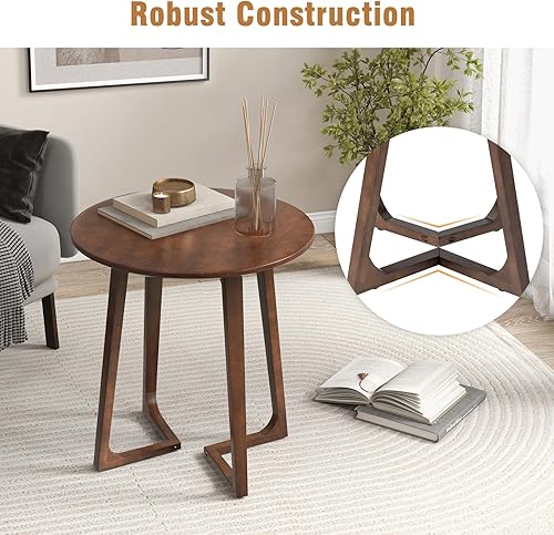 Miniatura 7 de Giantex Mesa auxiliar redonda, mesa de cóctel de madera de granja de 24 pulgadas con almohadillas ajustables para los pies, mesa de té de sofá de