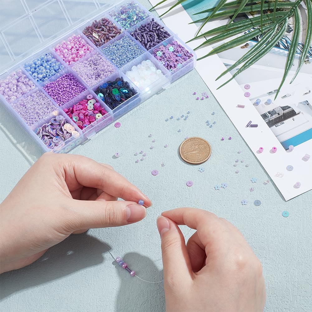 136G Assorted Purple Theme Beads 15 Style Mixed Shape Seed Tube Loose Spacer Beads Bulk for Jewelry Making Accessory Supplies DIY Craft Necklace Bracelet Dangle Earring Ankle - Image 3