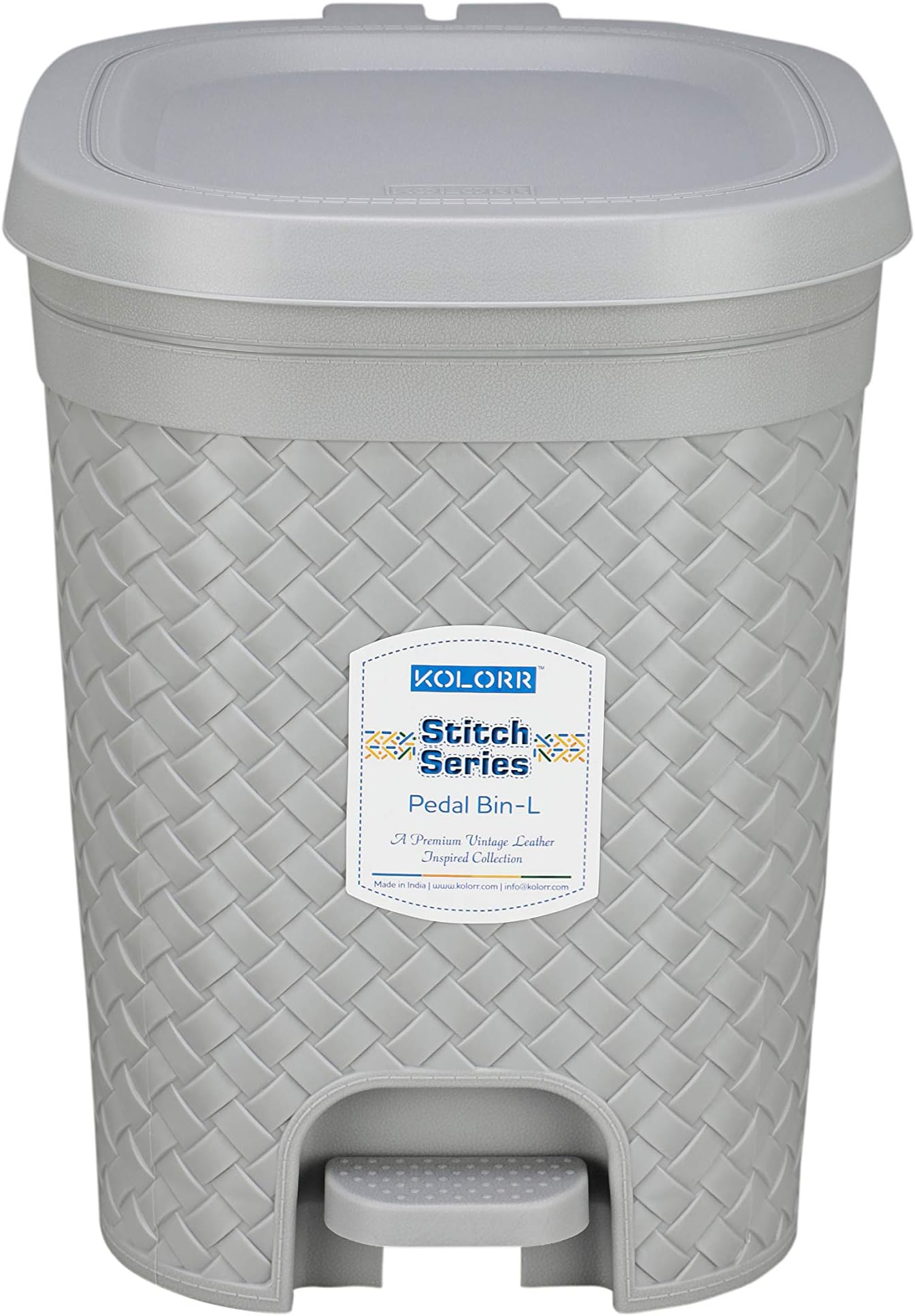 Stitch 15 Liters Plastic Pedal Dustbin/Trash Can/Garbage Waste Bin with Lid for Home/Kitchen/Office/Bathroom & Washroom – Grey