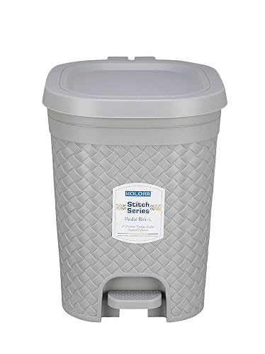 KOLORR Stitch 15 Liters Plastic Pedal Dustbin/Trash Can/Garbage Waste Bin with Lid for Home/Kitchen/Office/Bathroom & Washroom – Grey