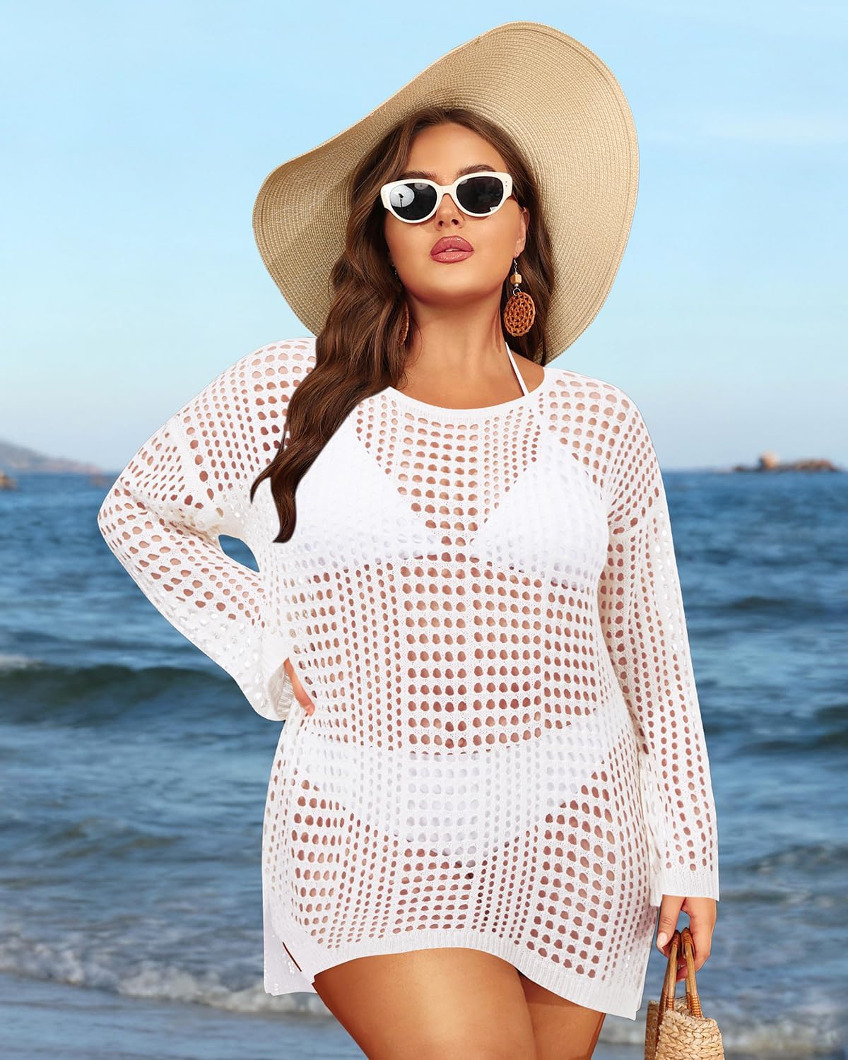 Aqua Eve Women's Plus Size Swimsuit Cover Up - Crochet Bathing Suit Coverups 2025 Long Sleeve Swimwear Beach Dress Black - Image 4