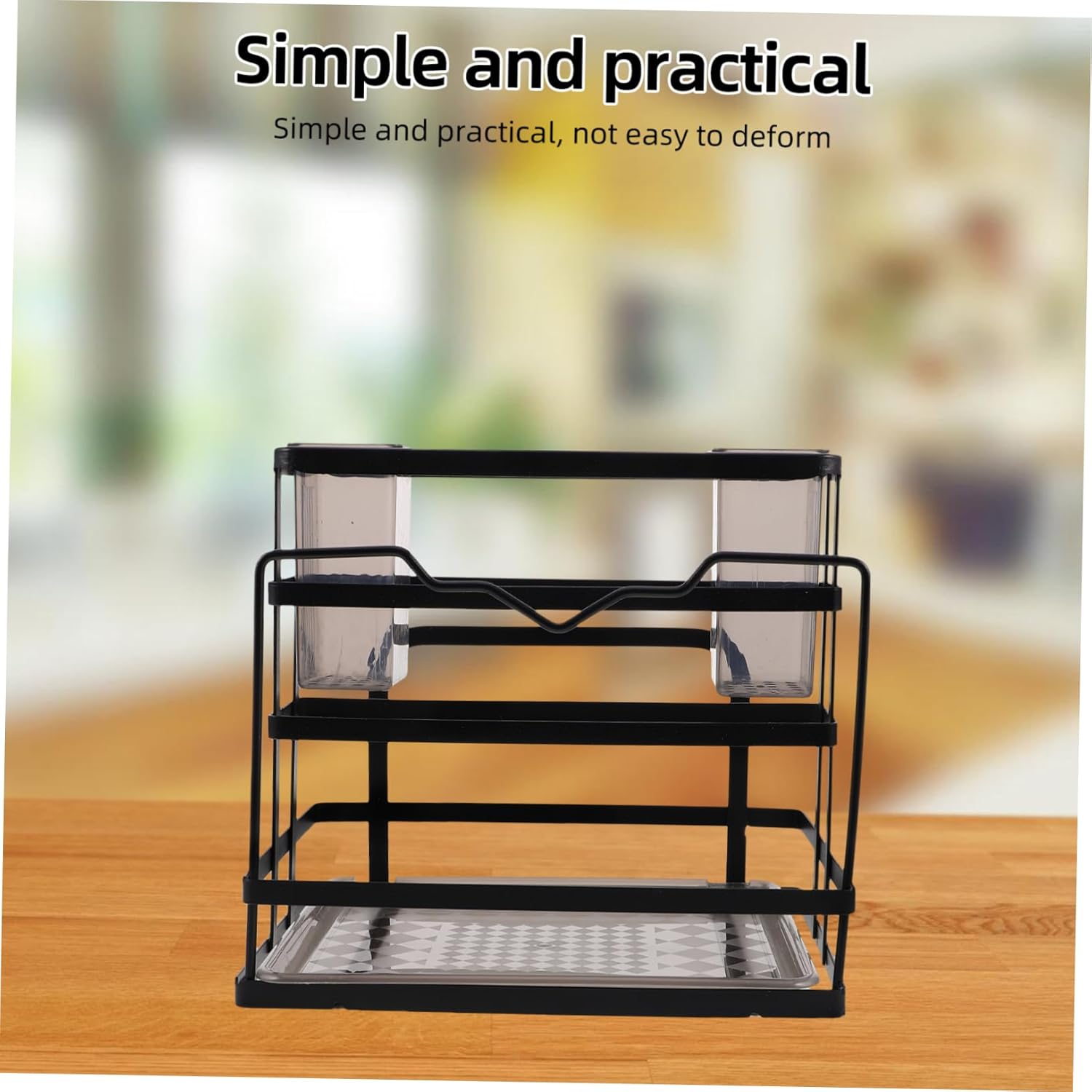 STOBAZA Sponge Holder Stand and Kitchen Utensil Organizer Carbon Steel Knife Holder Removable Drain Tray for Versatile Storage and Elegant Design Black