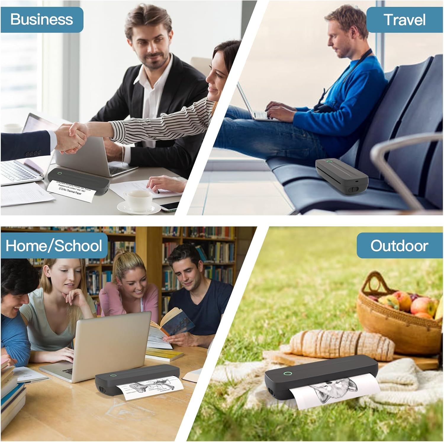 Portable Thermal Printer Wireless for Travel, Supports 8.5" X 11"US Letter/A4/A5/4in/3in/2in Thermal Paper, Bluetooth Inkless Printer Compatible with iOS, Android & Laptop for Office, School, Vehicle