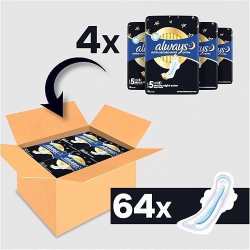 Always Ultra Sanitary Napkins, Size 5, Extra Secure Night, 64 Towels with Wings, Very Abundant Flow Night, Eco Size, Max Comfort, Super Absorbent and Ultra Thin - 2