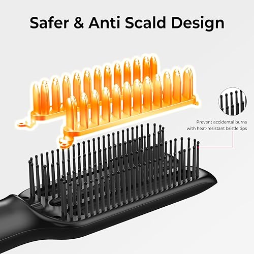 Miniatura 4 de Cepillo y rizador de pelo 2 en 1 con revestimiento de cerámica, peine alisador de calentamiento rápido de 20 segundos, 5 ajustes de temperatura de