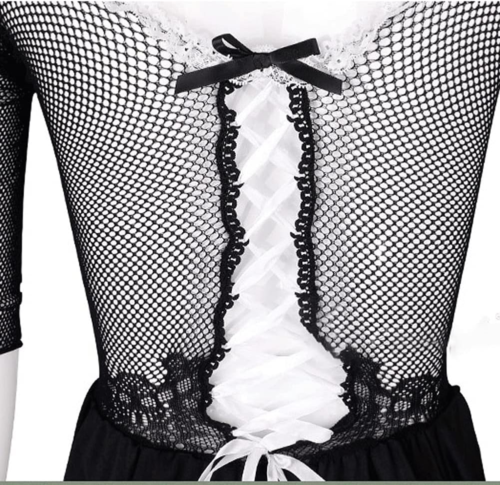 Sexy Lingerie Women's Uniform Temptation Gentle Maid Perspective Sexy Body Stockings Stockings Suit (Color : Black)