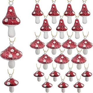 24 Pcs Mushroom Christmas Ornaments Xmas Mushroom Hanging Ornaments Red and White Foam Mushroom Decor for Xmas Wedding Holiday Party Decoration,3 Sizes
