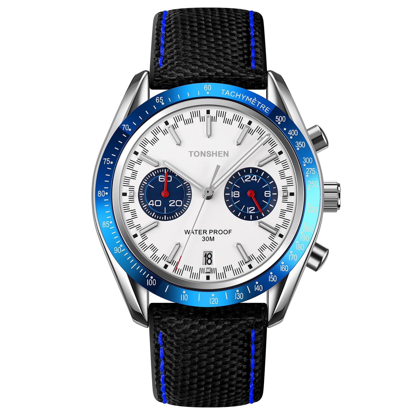 TONSHEN Herrenuhr Kleines Zifferblatt Stoppuhr Kalender Analog Quarz Outdoor Sport Armbanduhr Edelstahl Lünette mit Leder Band Uhren