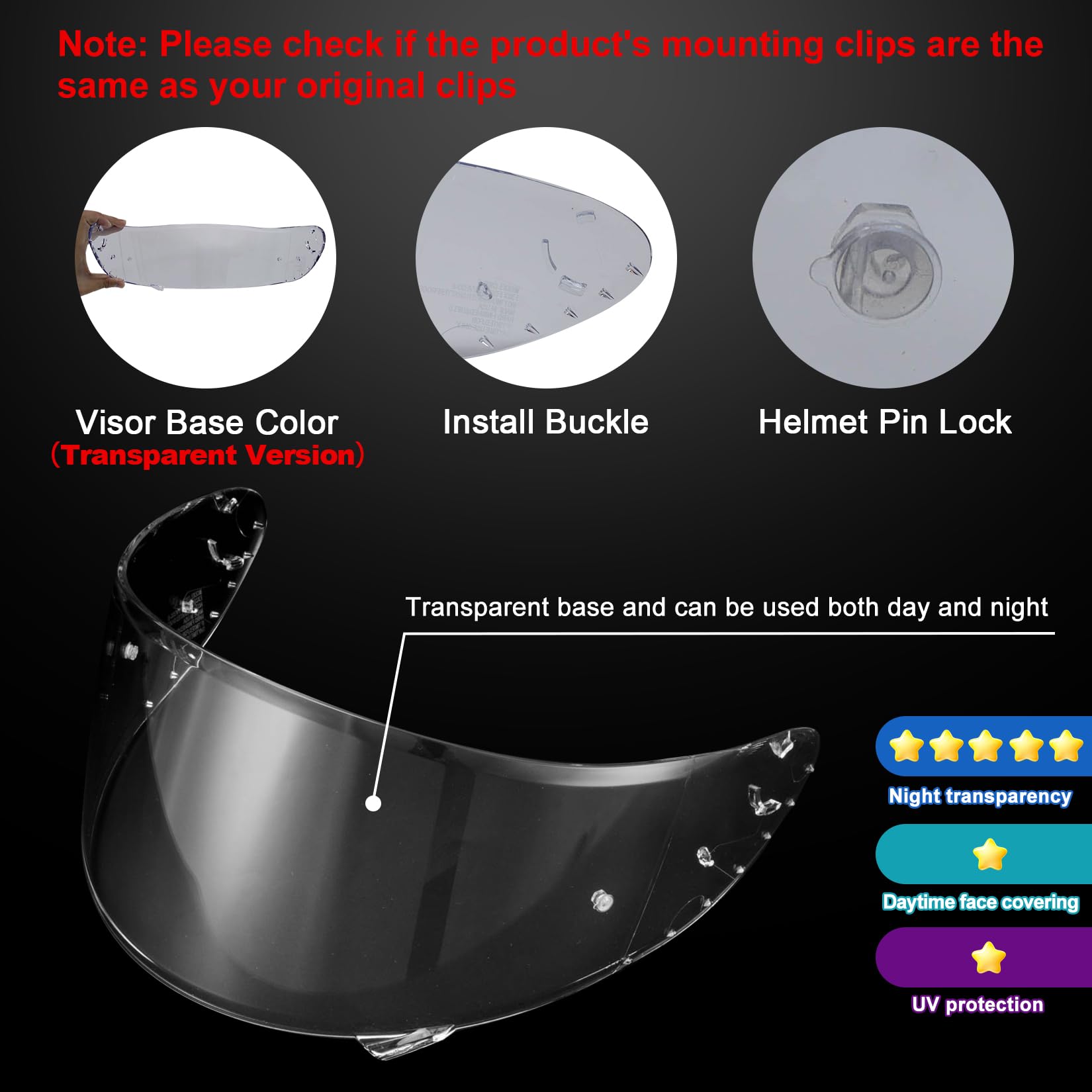 PSLER Visiera per Casco per RF-SR RF-1200 Visiera colorata per X14 NXR Z7 CWR-1 RYD X-Spirit III, Accessori di Ricambio per Visiera di Protezione UV per Moto(Trasparente)