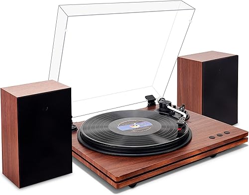 Miniatura 8 de HONGUT Tocadiscos tocadiscos Bluetooth para discos de vinilo con altavoces estéreo tocadiscos retro preamplificador de fono integrado contrapeso