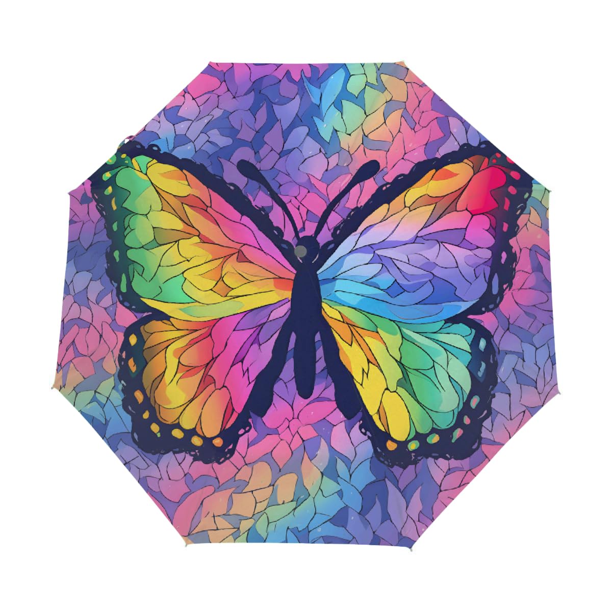 Parapluie pliant papillon arc-en-ciel coupe-vent et imperméable avec protection UV