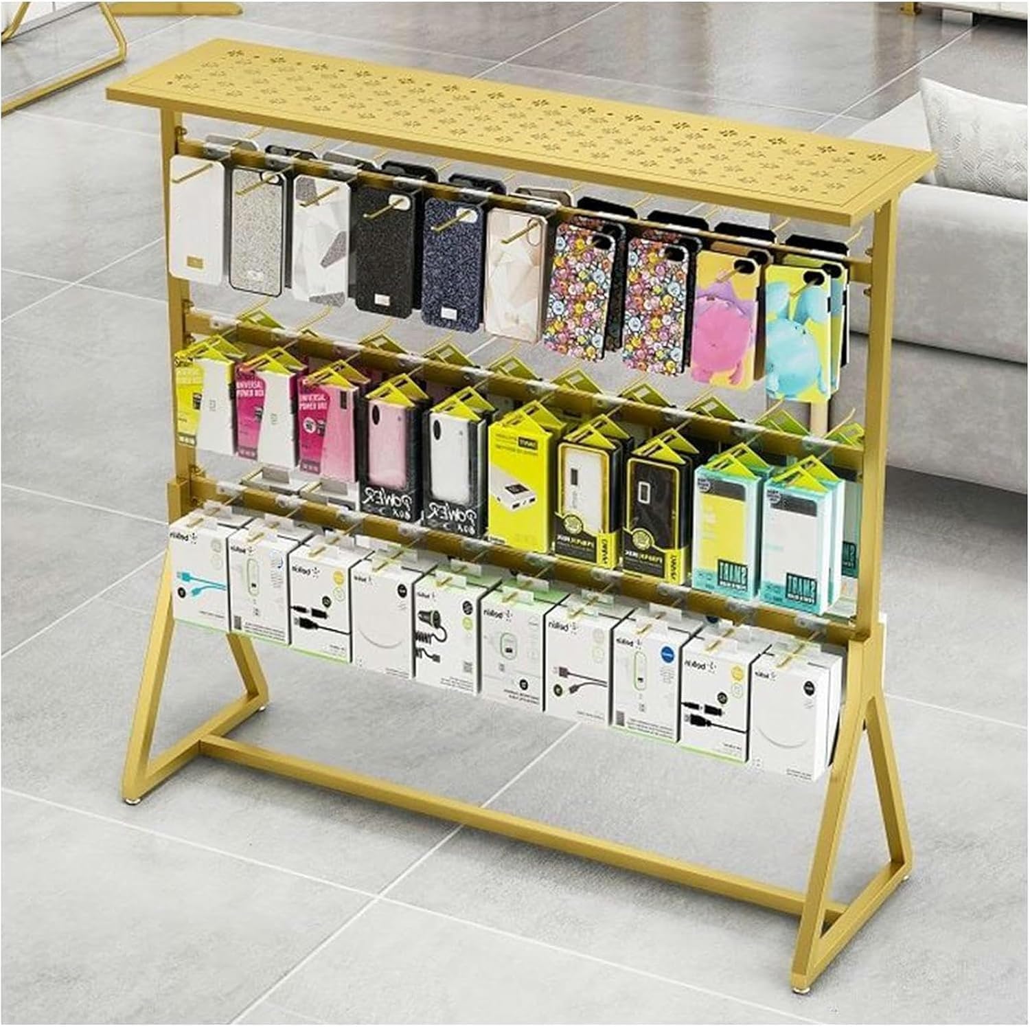 Commercial Retail Display Stand - Jewelry (Earring/Necklace/Bracelet) & Accessories (Gloves/Socks) Storage Rack for Boutiques & Vendors(Size:120×40×150CM,Color:Gold)