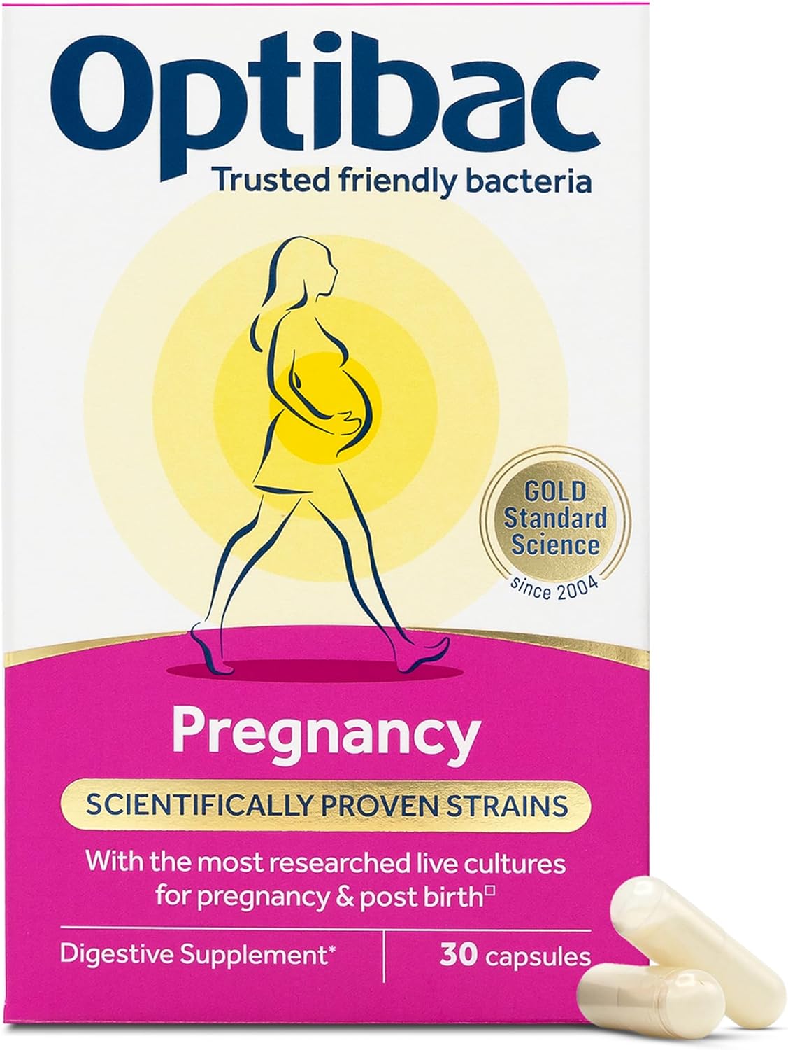 Optibac Probiotics Pregnancy – Most Researched Pregnancy Probiotics – Also for Breastfeeding & Post Birth – for Gut & Intimate Flora – 30 Vegan Capsules