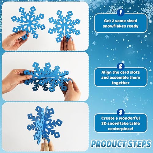 Miniatura 45 de OuMuaMua Juego de 6 decoraciones de mesa de Navidad con copos de nieve – 12 piezas de madera blanca 3D decoración de copo de nieve de mesa