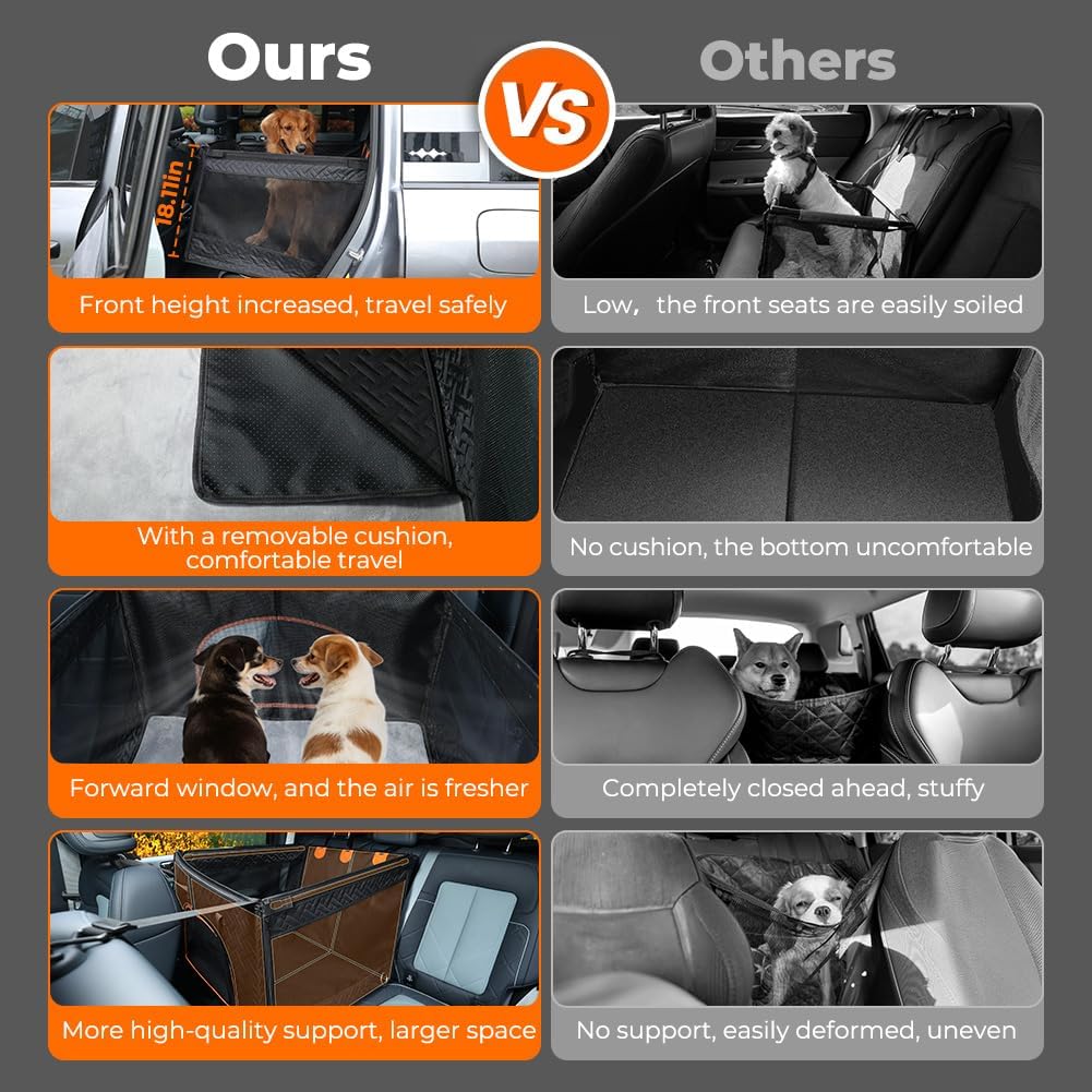 KYG Large Dog Car Seat for Large Medium Size Dogs with Cushion, Waterproof Hard Bottom Car Seat Cover for Dogs with 3 Mesh Windows, Foldable Pet Carseat for Cars/SUVs/Trucks