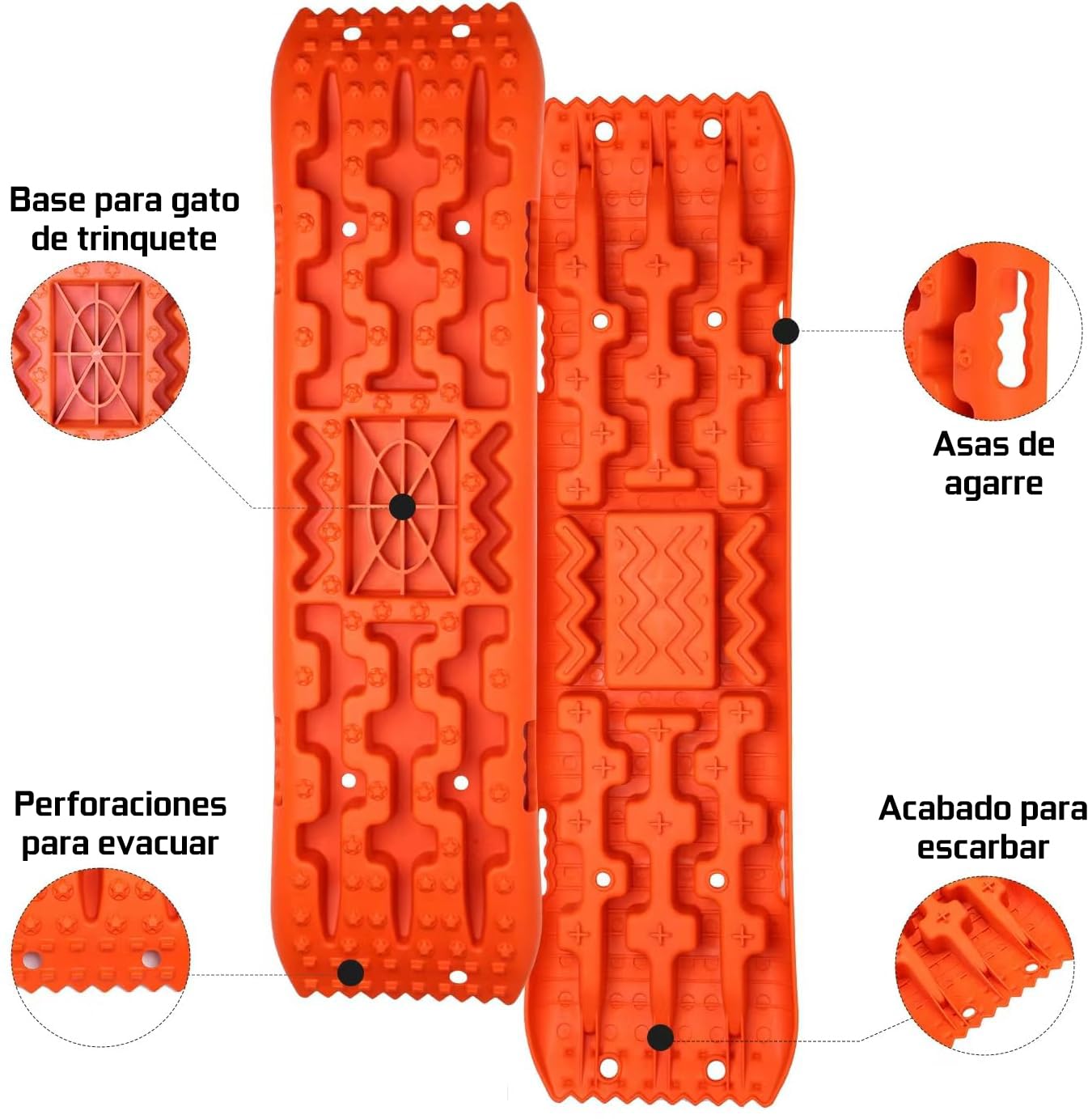 Placas de traccion Todoterreno para desatascar Coche con Base para Gato trinquete, para Arena, Barro, Nieve, 2 Piezas
