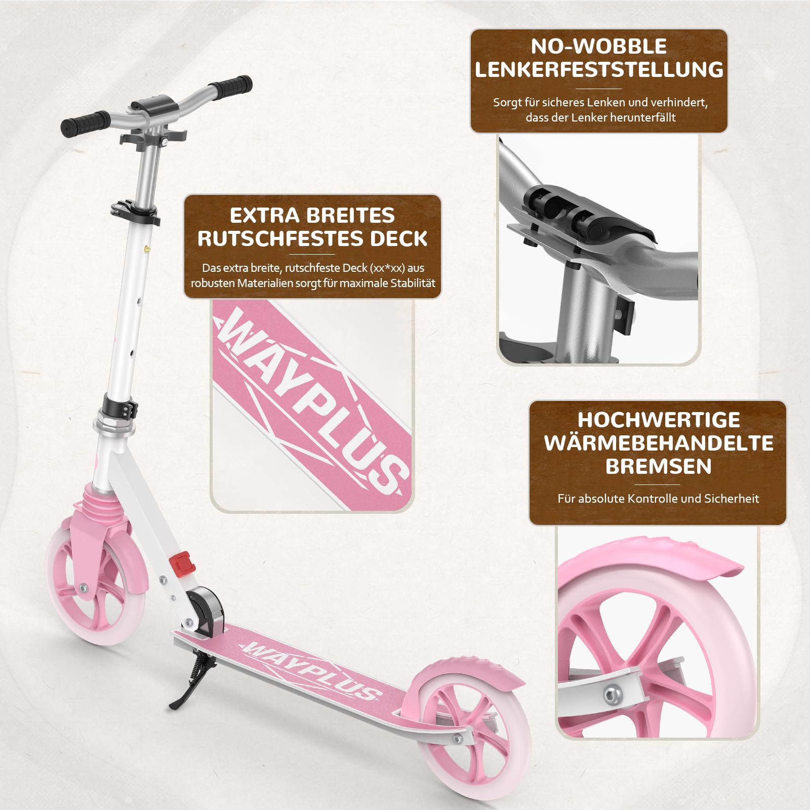 WAYPLUS Cityroller für Kinder, Jugendliche & Erwachsene ab 6 Jahren, Leicht & Zusammenklappbar, Max. Belastbarkeit 108kg, 200mm Räder mit ABEC9 Kugellager, Höhenverstellbar & Inkl