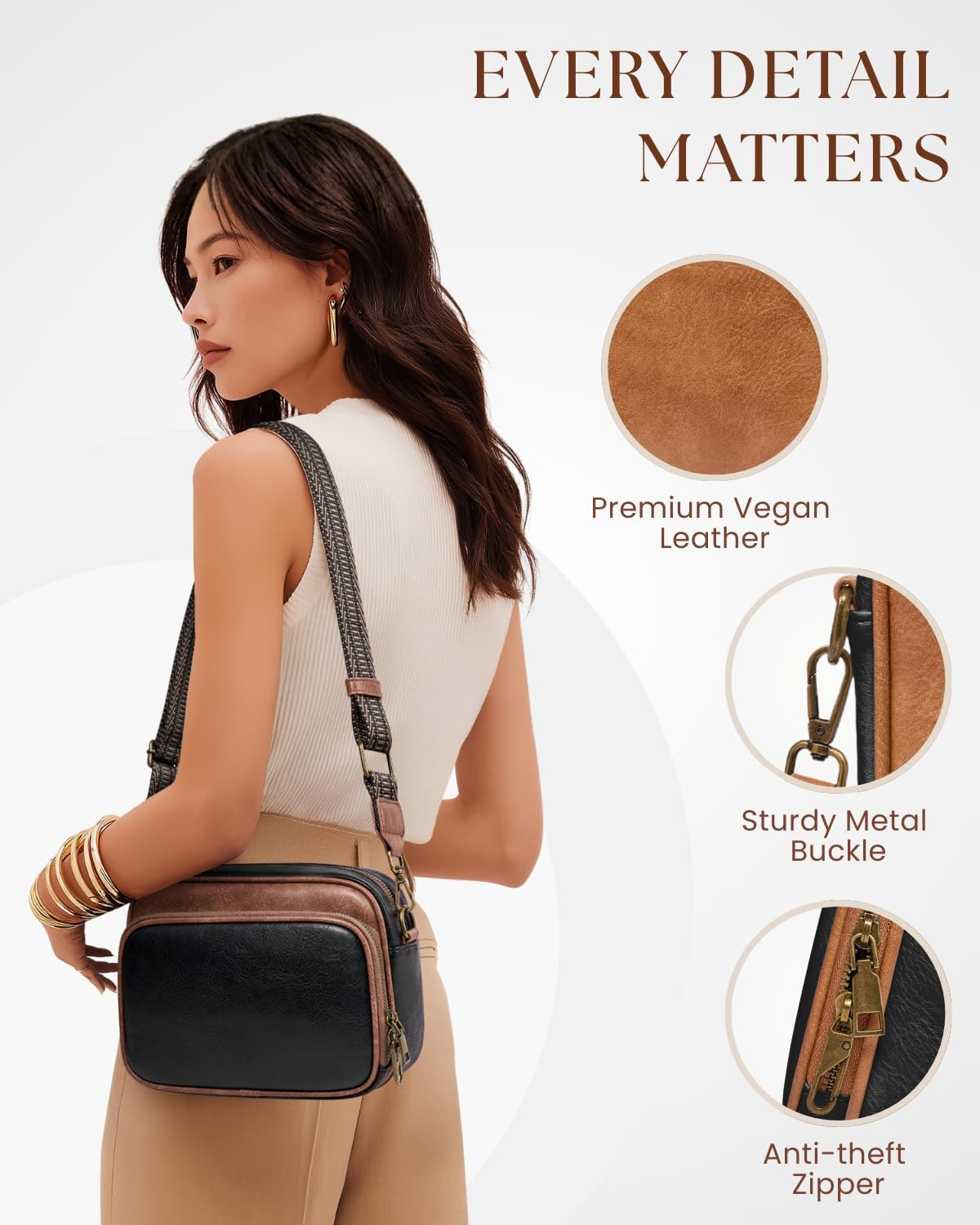Crossbody Bags with Built-in Wallet, Anti-Theft Travel Purse with Card Slots, Trendy Vegan Shoulder Bag for Women Men
