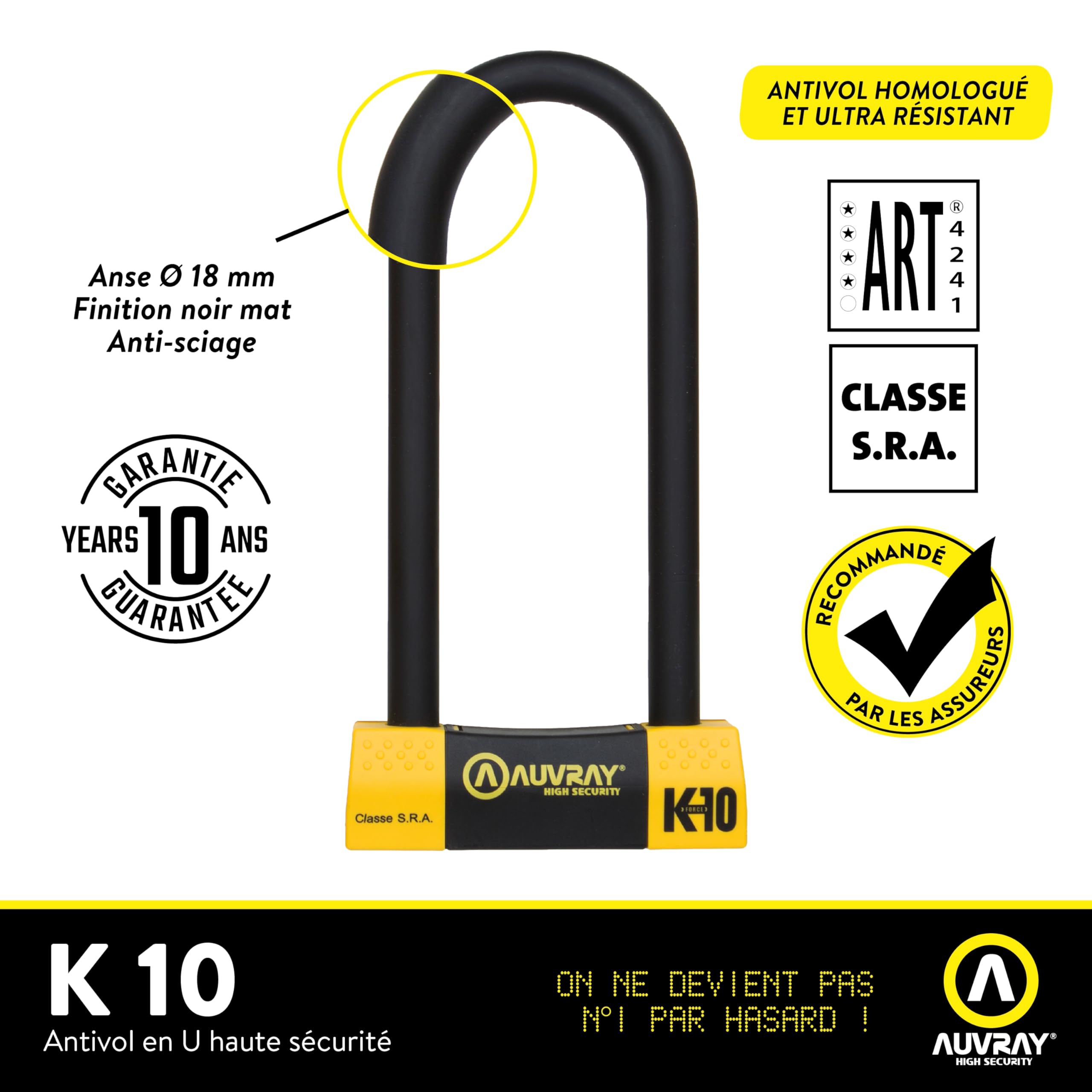 Auvray K85250MAUV zabezpieczenie przed kradzieżą motocykla, Black Yellow, 85X250