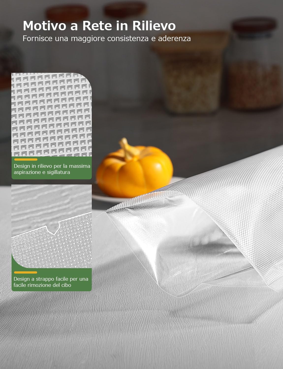 Buste Sottovuoto KitchenBoss - 100 Sacchetti Goffrati 15x25 Cm E 20x30 Cm, Per Alimenti, Cottura Sous Vide E Conservazione