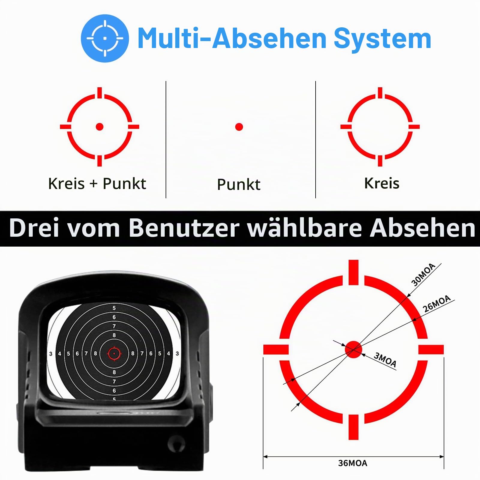 21 x 16 mm Rotpunktvisier, Unteres 1/3 Co-Witness Shake Awake GK MOS Red Dot Visier, 3 MOA Rotpunkt Zielfernrohr mit 10 Ebenen Absehen