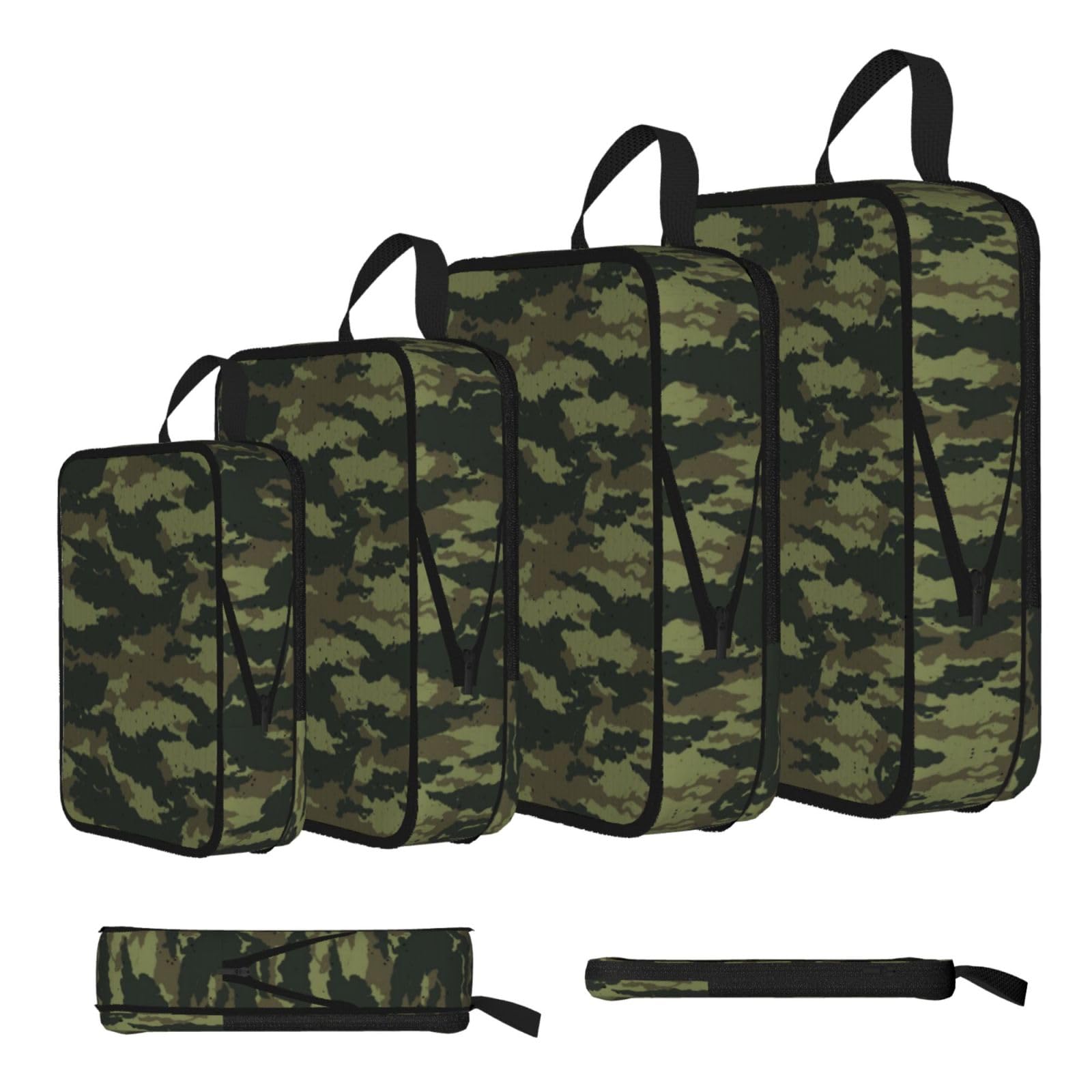 Camouflage Print Compression Packing Cubes 4-Piece Set With Multi- Compartment Travel Bag, Waterproof Suitcase Organiser Bags