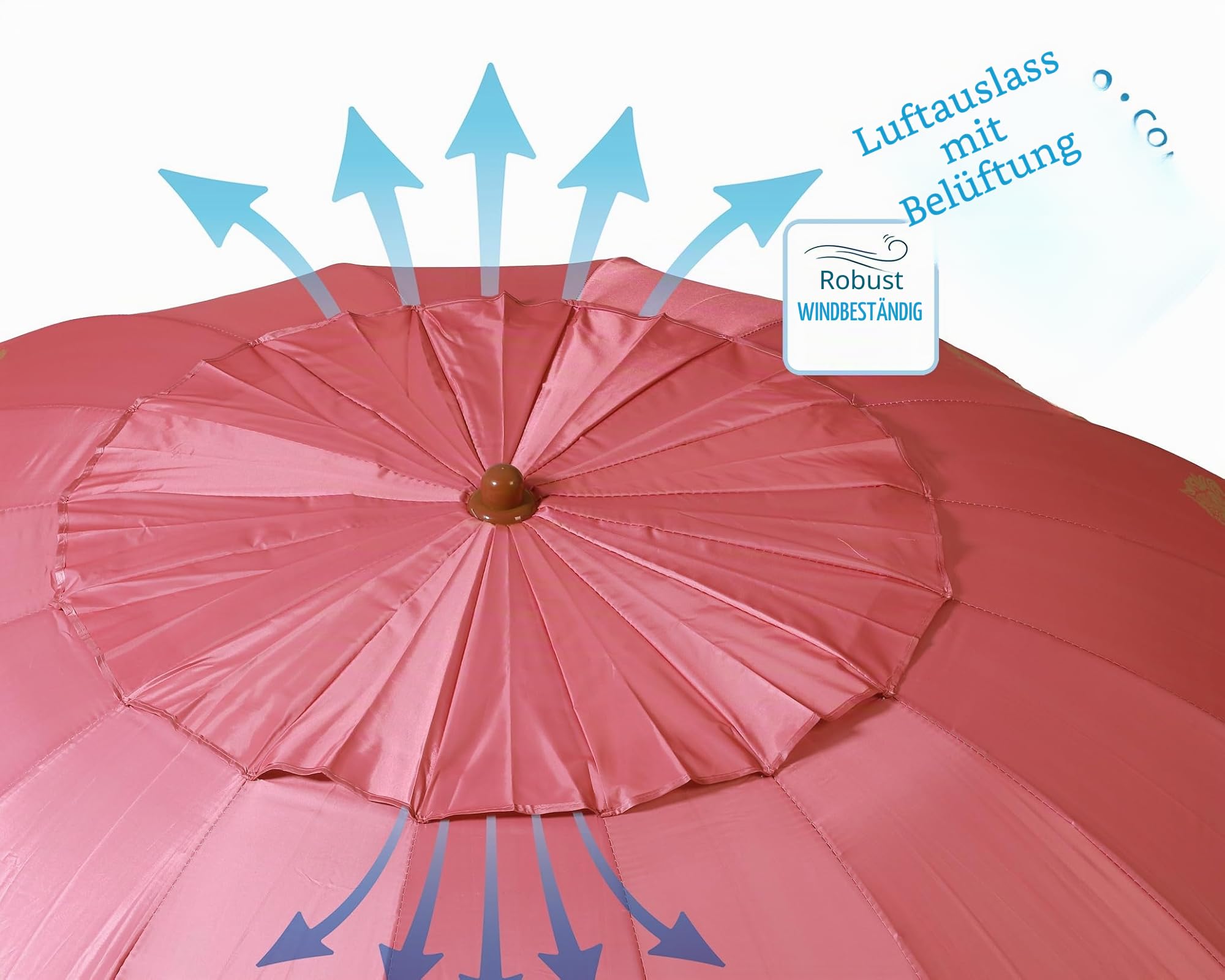 Atosa Strandschirm, Ø 220 cm, neigbar, aus Aluminium, Modell mit Tragetasche und Sonnenschutz UPF 50+, Rosa, 220 cm