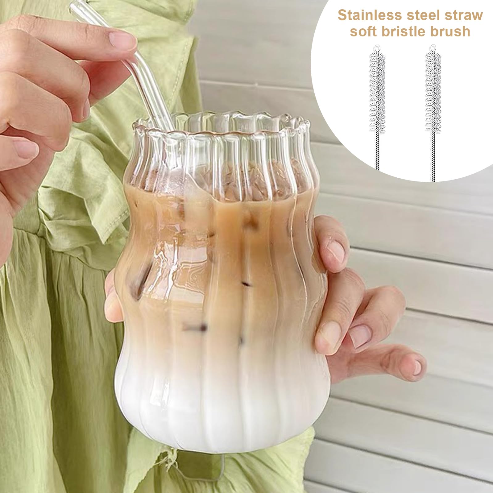 WANDGUbicchiere con cannucce e spazzole per la pulizia, set da 4 bicchieri da caffè e dessert, 500 ml