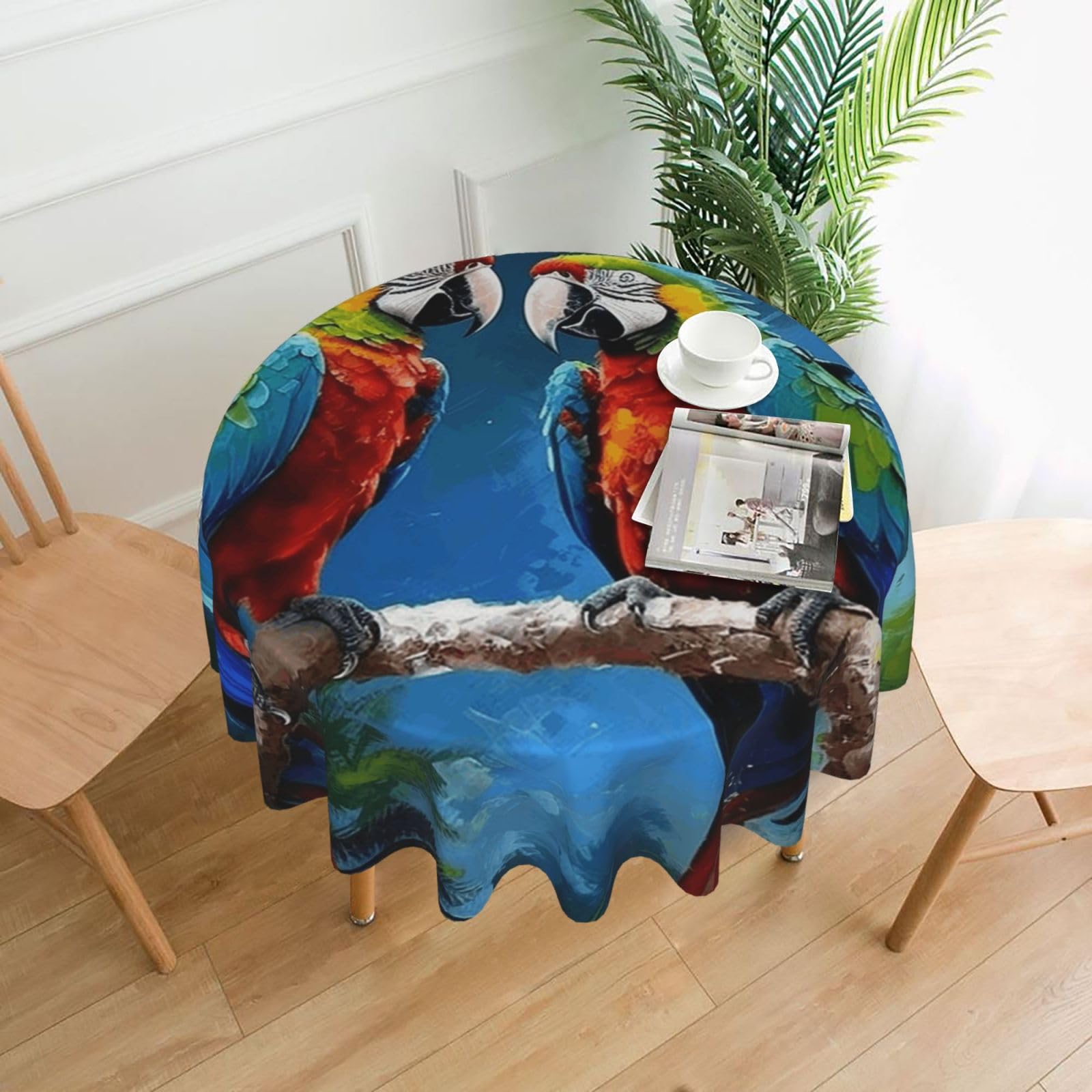 FodPand Parrots Tablecloths for Round Tables 60 Inch - Reusable Washable Dining Table Clothes - Stain and Wrinkle Resistant Decorative Fabric Table Cover for Wedding Party