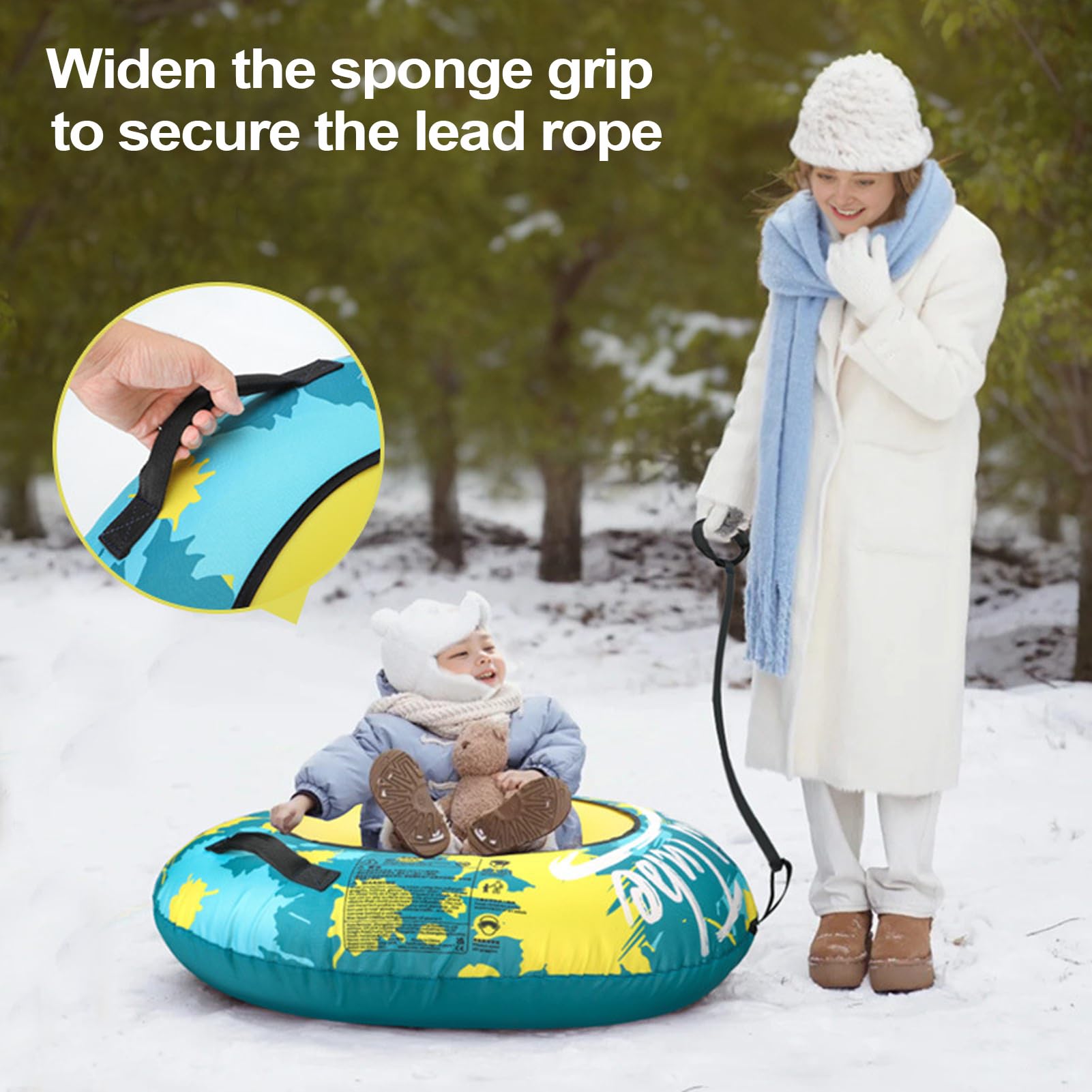 Luge gonflable, pneu de neige gonflable avec poignées de laisse, toboggan à neige, tube de neige gonflable, 86-104 cm, pour adultes, enfants, hiver, extérieur, ski, famille