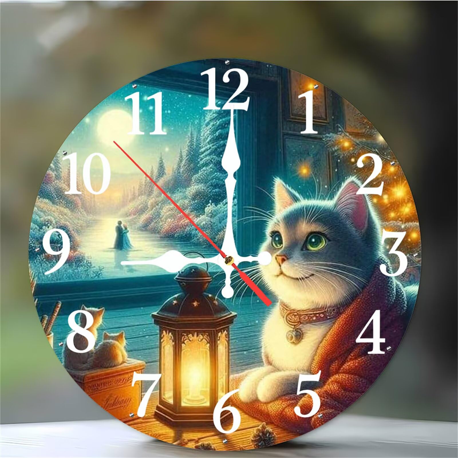 Horloge murale 12 pouces silencieuse à quartz avec motif chat mignon