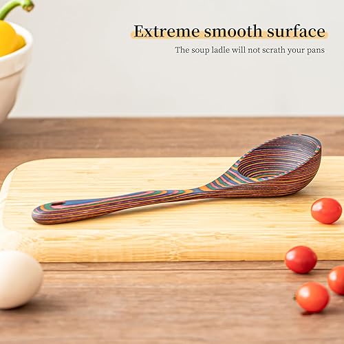 Vista 31 de Gudamaye Pakkawood - Cucharones profundos para sopa, cucharón de madera grande de 10.6 pulgadas para cocinar, juego de utensilios de cocina de madera