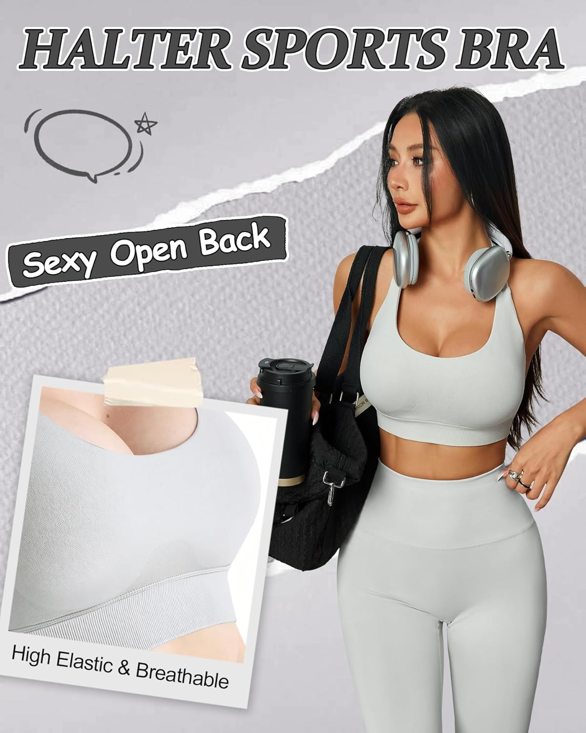 Sports Halter Bra Workout Yoga Bralette - Backless Bras for Women Padded Gym Open Back Bra Removable Pads - Image 3