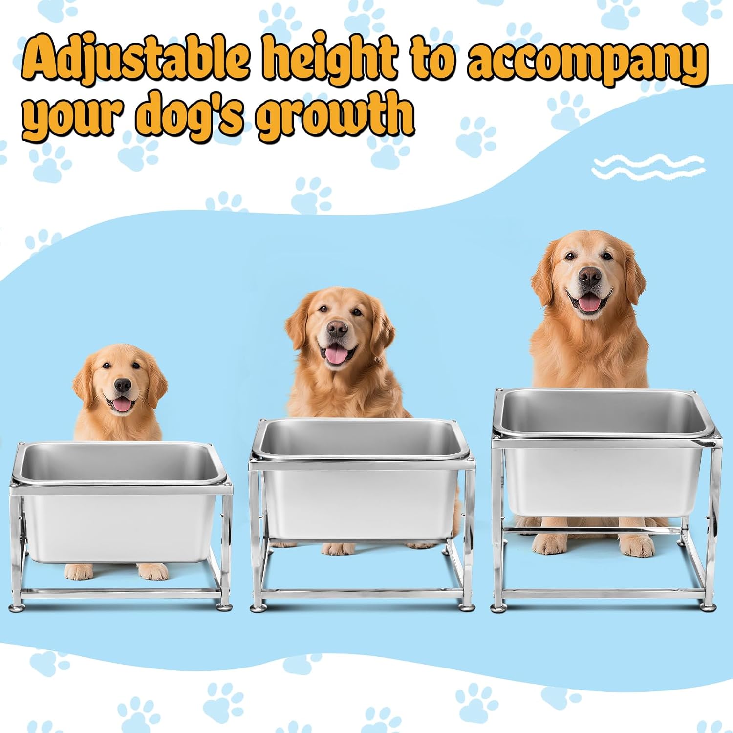 3 Gallons Large Elevated Dog Water Bowl - 3 Height Adjustable (8.5'', 10'', 11.6'') Raised Stand, Stainless Steel Dog Bowl for Medium Large Dogs Relief Joint Pressure