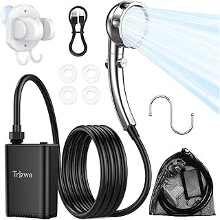Portable Outdoor Shower, 2600mAh Battery Powered Camping Shower, Rechargeable Shower Pump with Adjustable Shower Head for Outdoor Shower Camp,Hiking Beach,Travel,Car Washing,Pet Bath,Garden