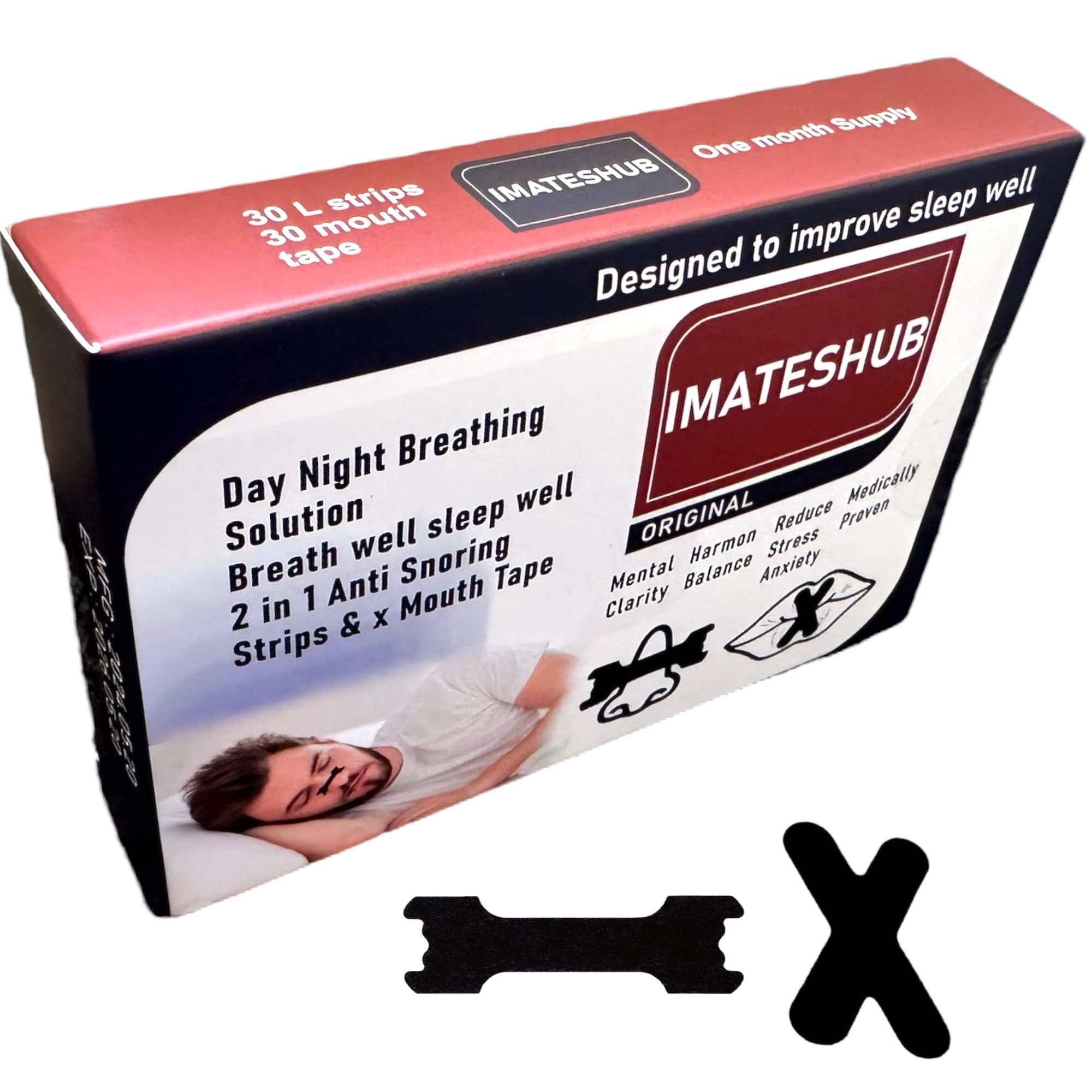 IMATESHUBOriginal 2 in 1 Anti SNORING |30 Large Nasal Strips & 30 X Mouth Tape | Nasal Congestion | Help Reduce SNORING | Drug Free