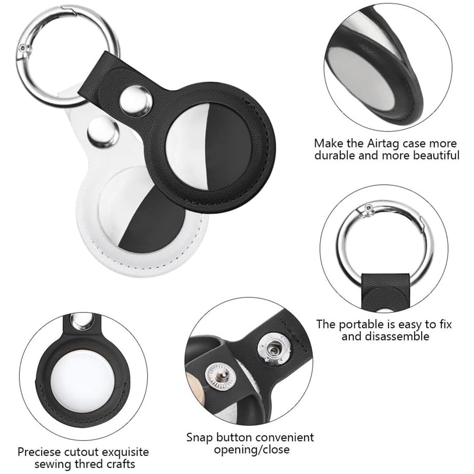 Ainiv Llavero para AirTag, 2 Pieza Llaveros para AirTag Funda Protectora, PU Localizador Portátil Antipérdida, Protectora de Cuero Funda Bluetooth Tracker Mascotas y Mochilas — view 3