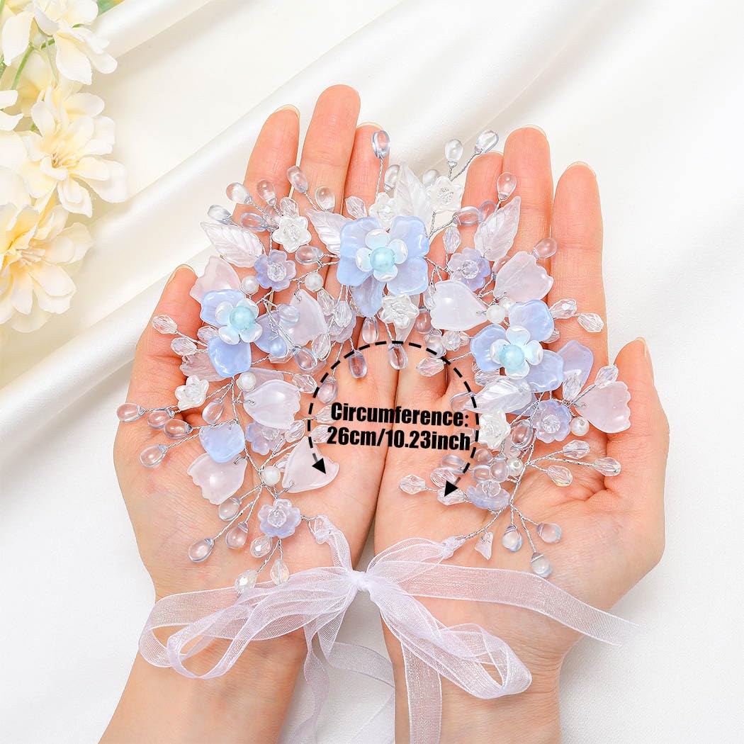 Campsis Flower Girls Hair Accessory Blue Floral Headband Wedding Crystal Headpiece for Women - Image 2