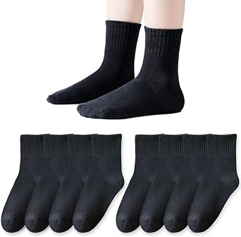 EPEIUS Unisex Kids Crew Socks Soft Cotton Seamless School Socks for Girls Boys Dress Sox White Black Navy 4/6/8 Pairs