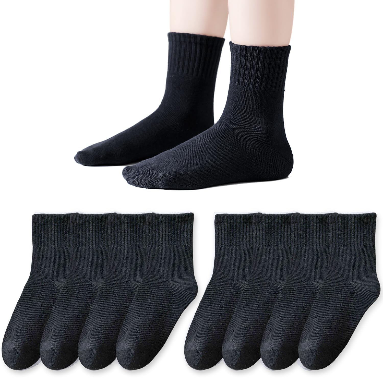 EPEIUS Kids Crew Socks Seamless Cotton Dress Socks for Boys Girls 1-15Y